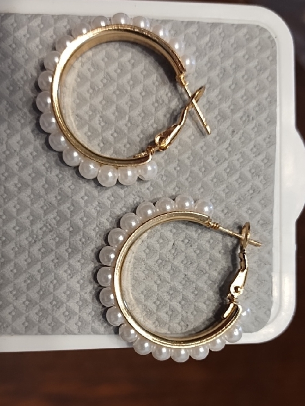 Gold Hoop Earrings with White Pearl Accents